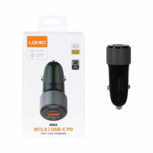 شارژر فندکی فست و PD دو پورت LDNIO مدل C510Q 38W به همراه کابل شارژ Type-C to Type-C – مشکی (اصلی)
